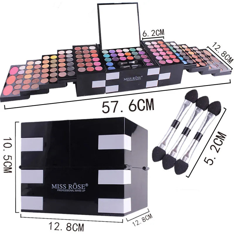 Miss Rose Makeup Case Set Kit-Ultimate Color Combination-Holiday Gift Set Cosmetic Eye Shadow Lip Gloss Blush Brow Combo Palette