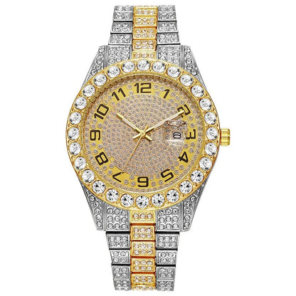 Hot Selling Full Diamond dial Iced Out alloy decoration Quartz Watch Men Luxury Hip Hop Men Watches Day Date Male classic Clock