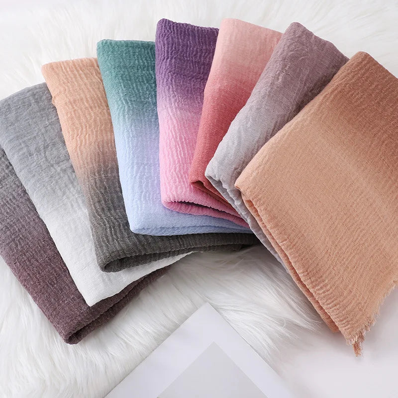 180*90cm Gradient Cotton Linen Women Muslim Hijab Scarf Woman Islamic Arab Shawl Wrap Head Scarves Ready To Wear Headscarf