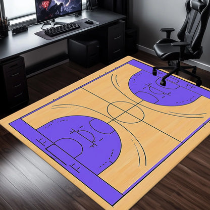 Basketball court design crystal velvet rug sports themed bedroom carpet living room floor mat NBA fan gift game room decor anti