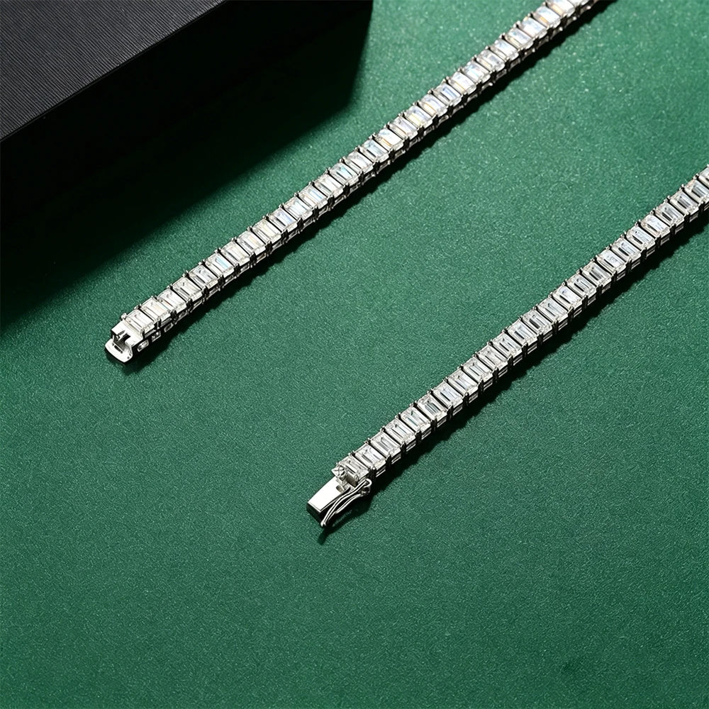 Emerald Cut All Moissanite Tennis Necklace For Women S925 Silver Lab Diamond Choker Hypoallergenic Unisex Fine Jewelry for Party
