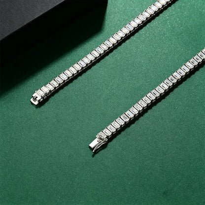 Emerald Cut All Moissanite Tennis Necklace For Women S925 Silver Lab Diamond Choker Hypoallergenic Unisex Fine Jewelry for Party