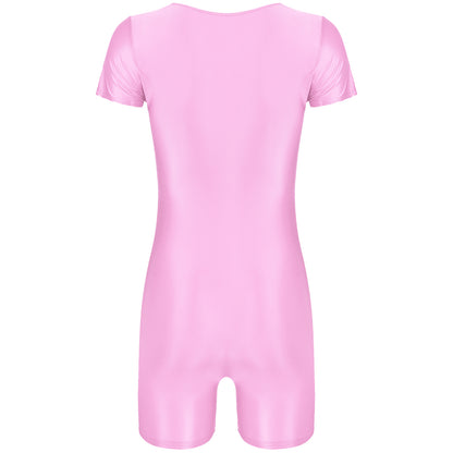 Women's Swimsuit One Piece Swimwear Oil Glossy Stretchy Gym Fitness Long Sleeve Round Neck Tights Leotard Bodysuit Clubwear