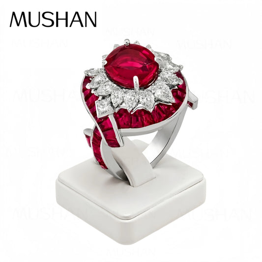 MuShan Luxury Jewelry 925 Sterling Silver Ring Band Lab Grown Pigeon Blood Red Ruby Gemstones Rings Women S925 Silver Jewelry