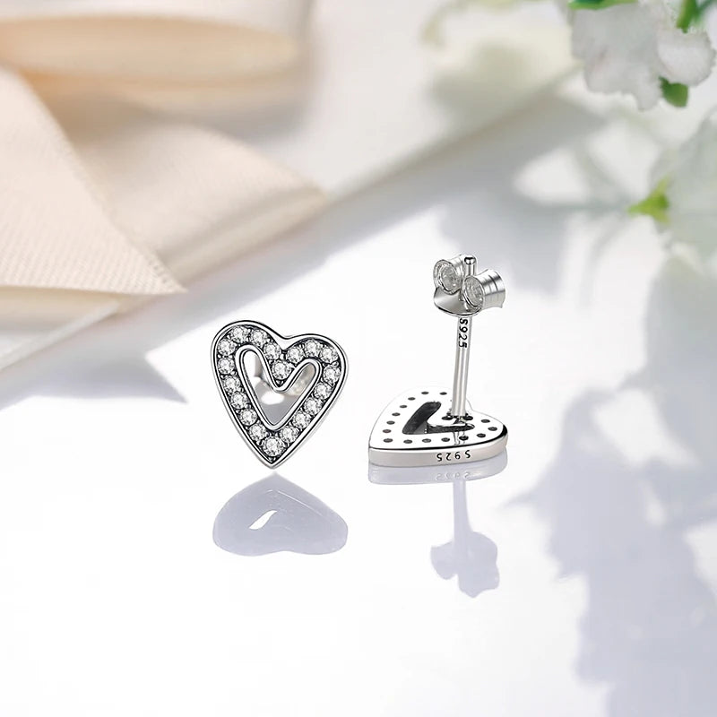 Original 925 Sterling Silver Earrings Infinity Love Heart Piercing Crystals Stud Earings For Women Birthday Gift Luxury Jewelry