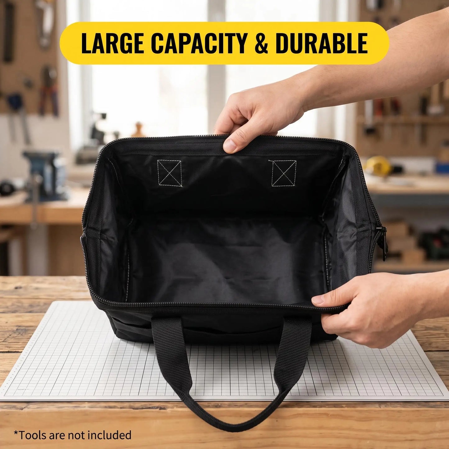 Professional Easy Access Tool Bag With Widened Opening Wear Resistant Oxford Cloth Portable Work Storage Bag For Electricians Carpenters DIY Enthusiasts Handyman Tool Carrier