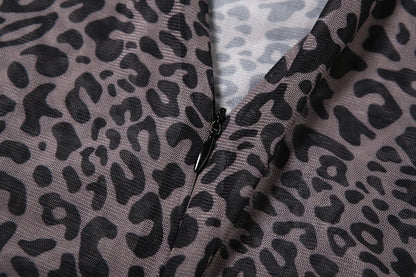 Weird Puss Leopard Print Romper Women See Through Sexy Full Sleeve Turtleneck Fall Fit Skinny Playsuit Stretch Midnight Clubwear