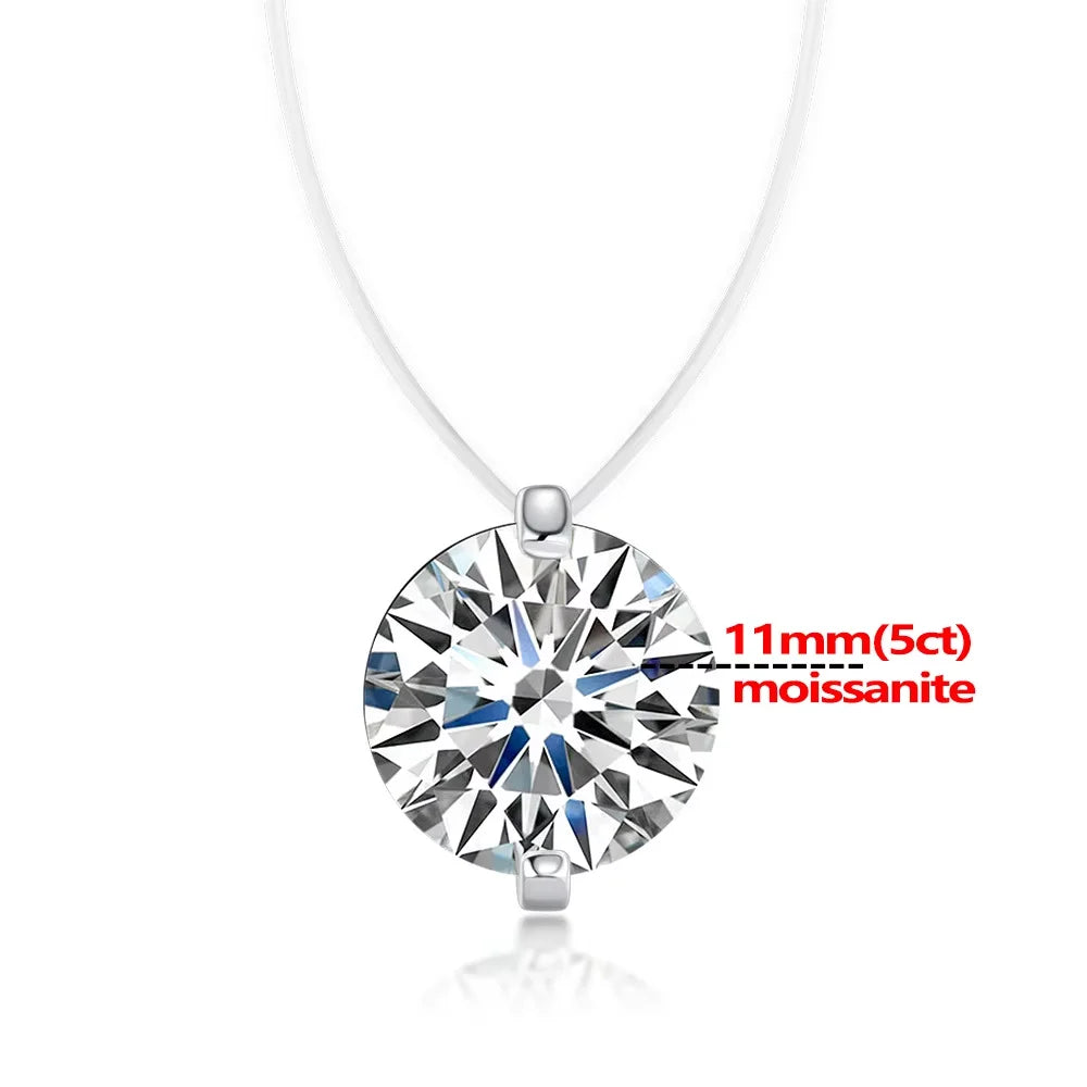IGOTOS 0.5-5CT Moissanite Pendant Necklace Women  Certified 925 Sterling Silver Transparent Fishing Line Choker Chain Jewelry