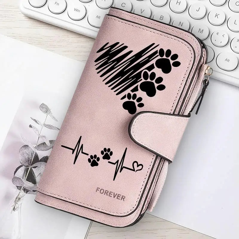 Heart-Shaped Animal Paw Butterfly Print Design Women Wallets Card Coin Wallet for Girls Purse ID Wallets Female Coin Purse Gift