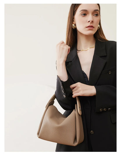 Burminsa Cowhide Genuine Leather Tote Shoulder Bags For Women 2026 Luxury Designer Crossbody Purses Bucket Work Ladies Handbags