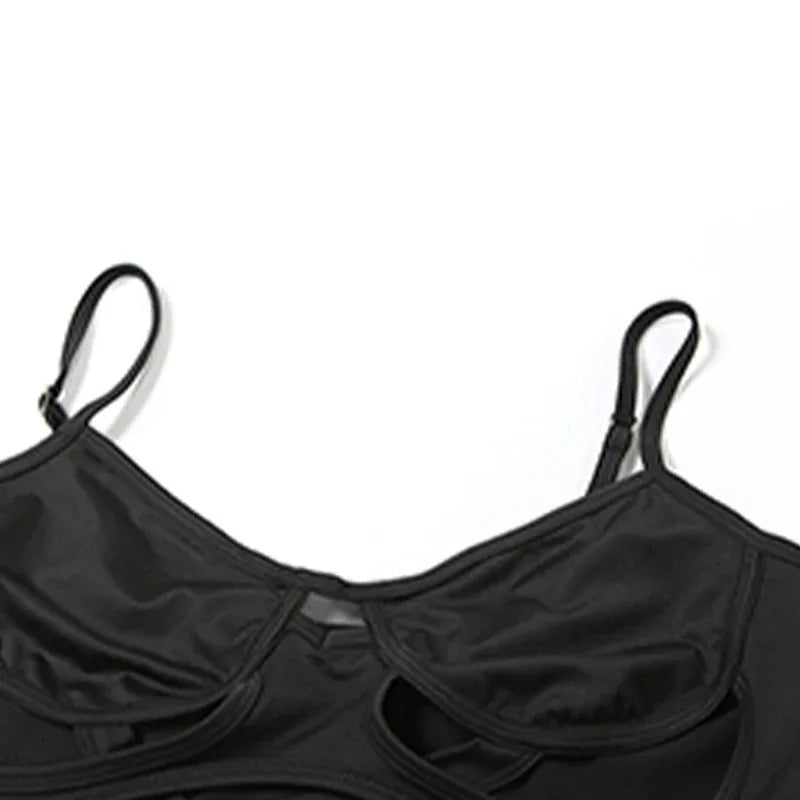 Y2K Black Bodysuit Women Hollow Out Sexy Sleeveless Tops Spaghetti Strap Streetwear Bodycon Jumpsuit Festival Aesthetic Clothes