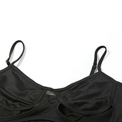 Y2K Black Bodysuit Women Hollow Out Sexy Sleeveless Tops Spaghetti Strap Streetwear Bodycon Jumpsuit Festival Aesthetic Clothes