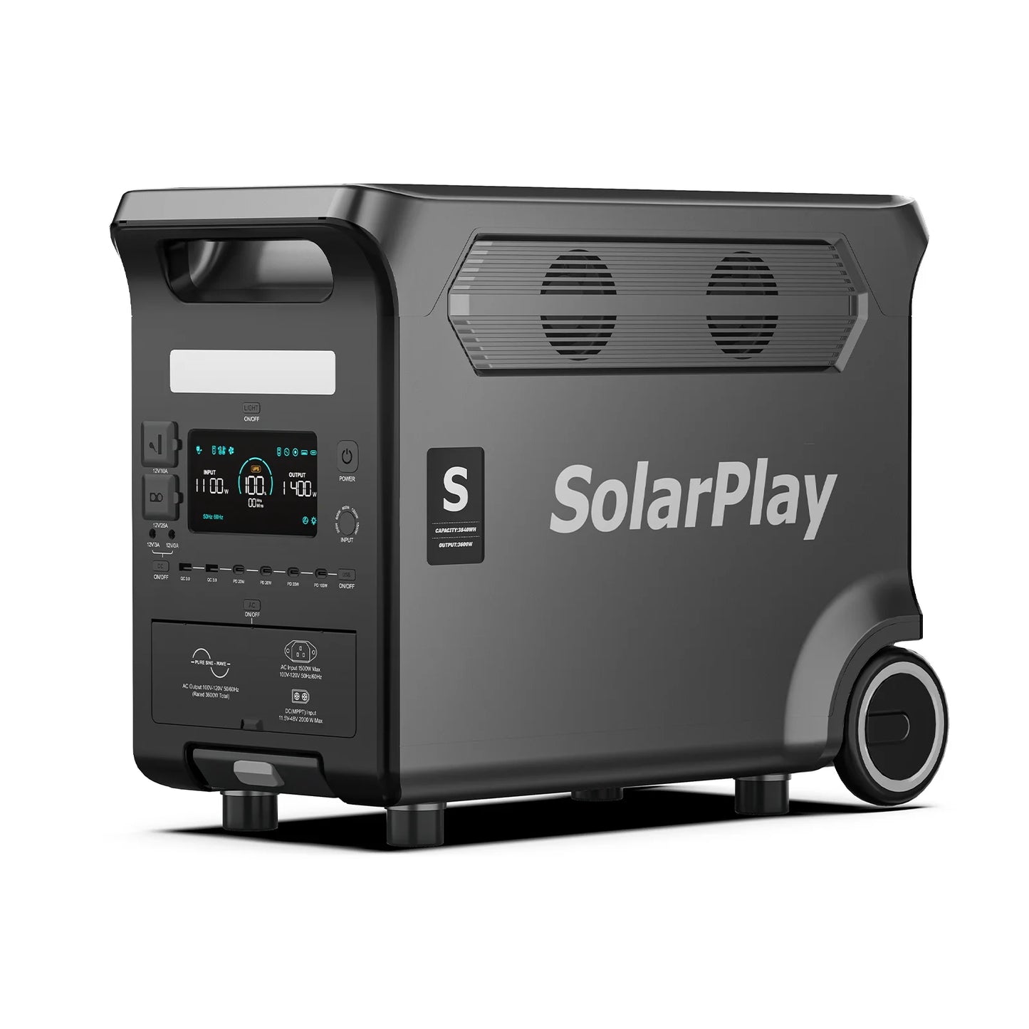 3840Wh 3600W Portable Power Station Solar Generator with Foldable Cart