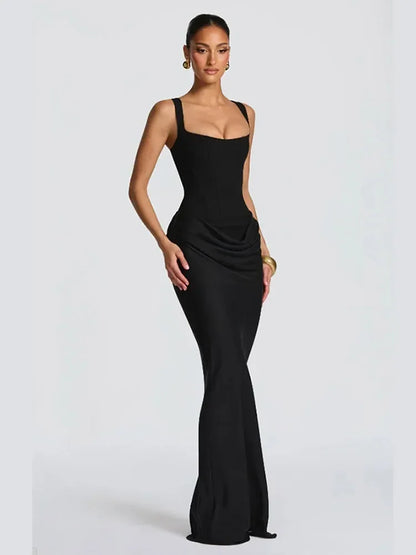 Solid Pleated Strapless Women's Dress Backless Off-shoulder High Waist Split Female Dresses 2026 Sexy Summer Evening Party Gown