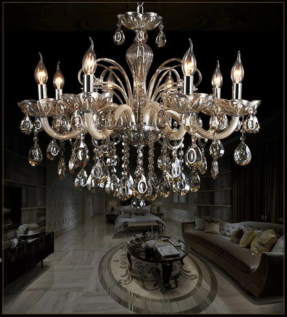 New Modern Candle Cognac Color Crystal Chandelier Living Room Large Light Atmosphere Restaurant Bedroom Lobby Hotel Hanging Lamp