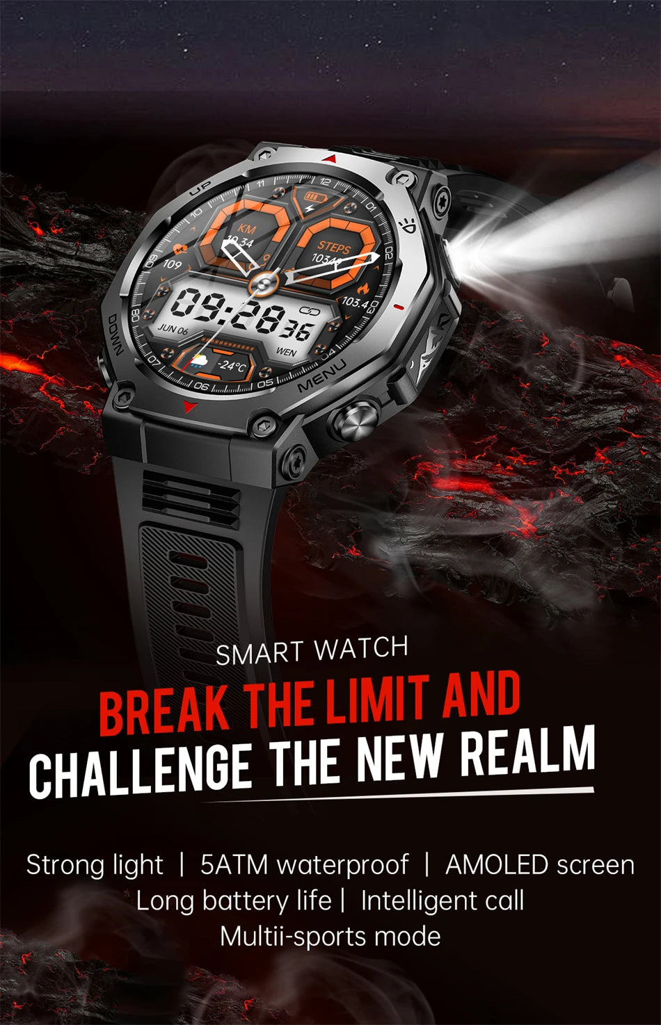 2026 New Military Active Edge Smart Watch Men 10ATM Waterproof GPS Motion Track 100+Sport Modes Heart Rate HD BT Call Smartwatch