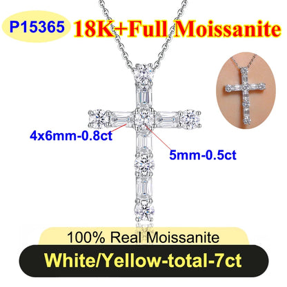 PureNew Cross Full Moissanite Diamond Necklace for Women 925 Sterling Silver Plated 18k Gold Women's Moissanite Chain Pendant