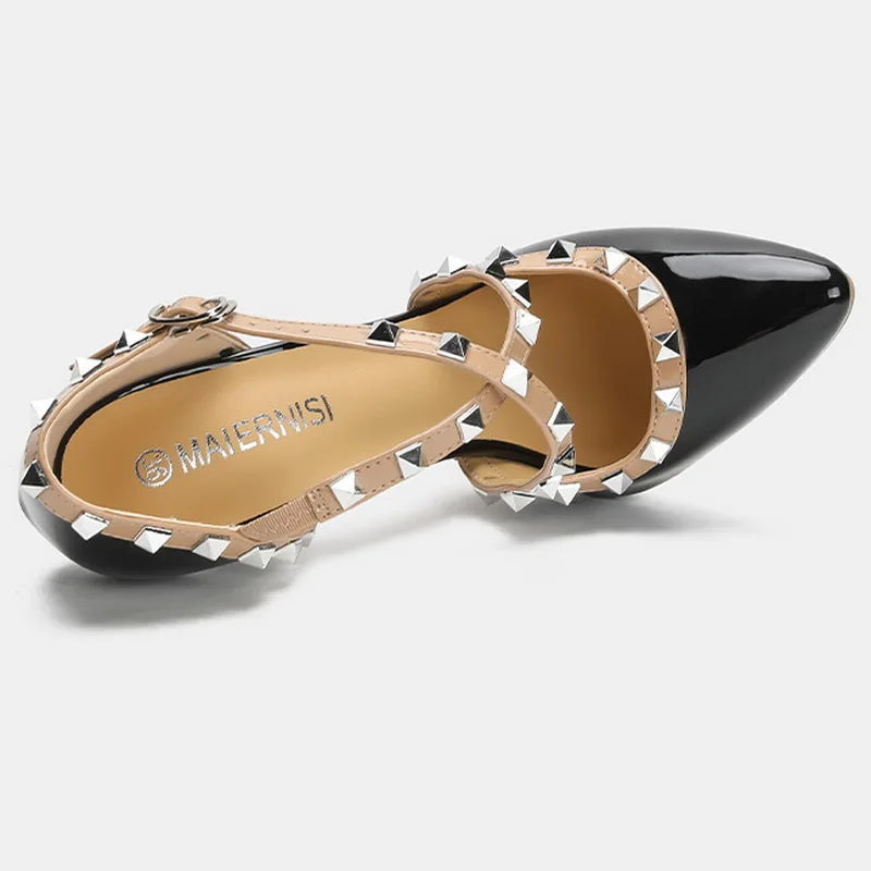 Women Rivet Cross Strap High Heel Sandals Sexy Pointed Toe Single Shoes for Nightclub Party Host Model Catwalk Cross Dressing