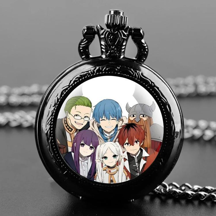 Frieren: Beyond Journey's End Glass Dome Pocket Watch with Chain Woman Pendant Watch Men Necklace Chronograph Gift for Friend