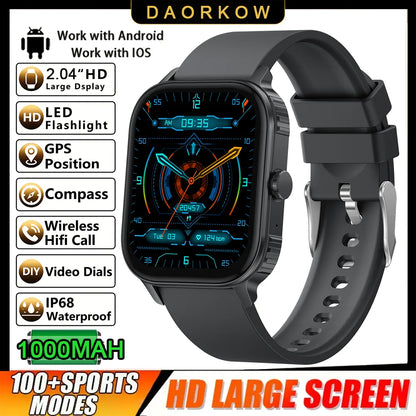 2026 1000mAh Large Battery 2026 New 2.04" HD Display Health Monitor Smart Watch Bluetooth Call IP68 Waterproof Sports Smartwatch