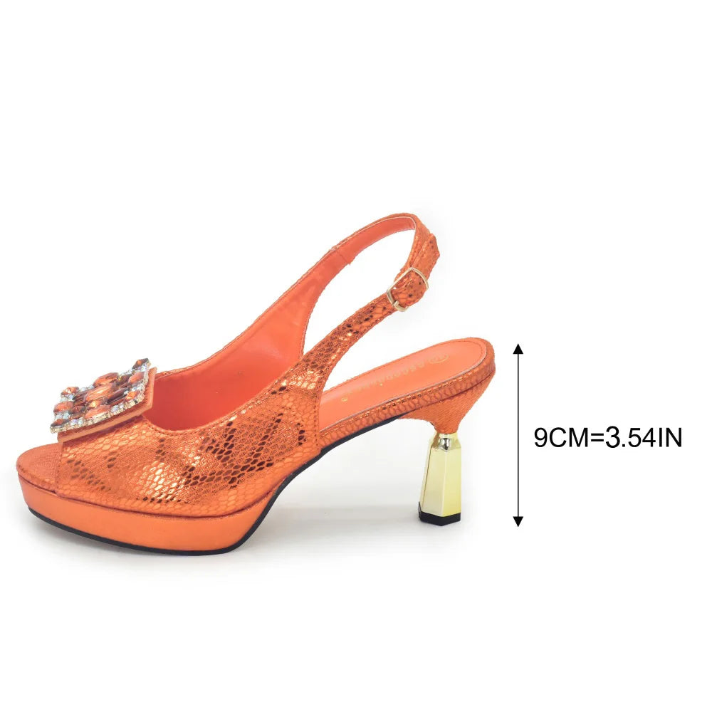 2026 New Arrival Rhinestone Peep-Toe High Heel Sandals and Bag Set for Women –Elegant Italian Party Shoes Perfect for Wedding