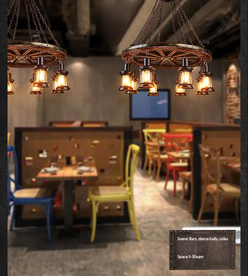 Classical Industrial Iron LED Wheel Pendant lights Metallic lustre Hanging Lamps Bar decoration Suspend Lamps Cafe Pendend Lamps