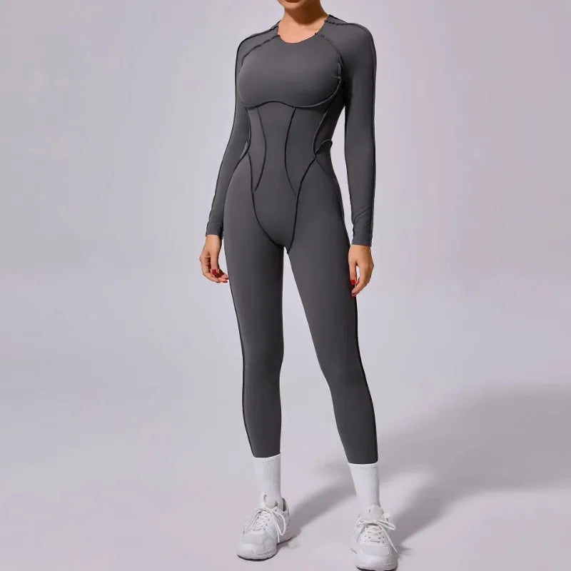 Yoga Sports Fitness Jumpsuits Sets Pants Women's Hip-lifting One-piece Open Back Long-sleeved Outdoors Workout Gym Yoga Bodysuit