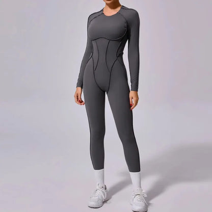 Yoga Sports Fitness Jumpsuits Sets Pants Women's Hip-lifting One-piece Open Back Long-sleeved Outdoors Workout Gym Yoga Bodysuit
