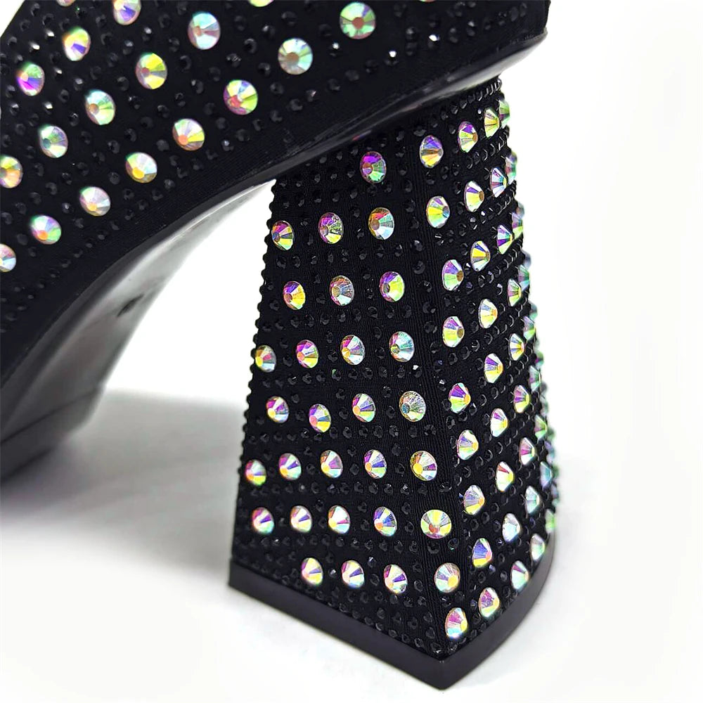 Venus Chan-Nigerian Heel Party for Women Yellow Shoes and Bag Set Rhinestone Handbag Italian Design Wedding INS 2024