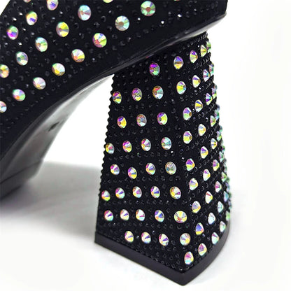 Venus Chan-Nigerian Heel Party for Women Yellow Shoes and Bag Set Rhinestone Handbag Italian Design Wedding INS 2024