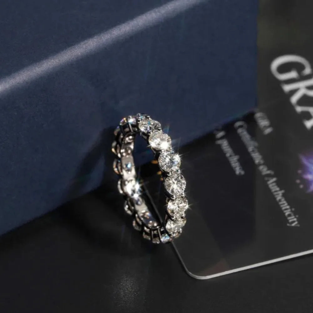 FEOBUR 5mm D Color Moissanite Ring with Certificate Women S925 Sterling Silver Full Diamond Eternity Band Wedding Jewelry Gift