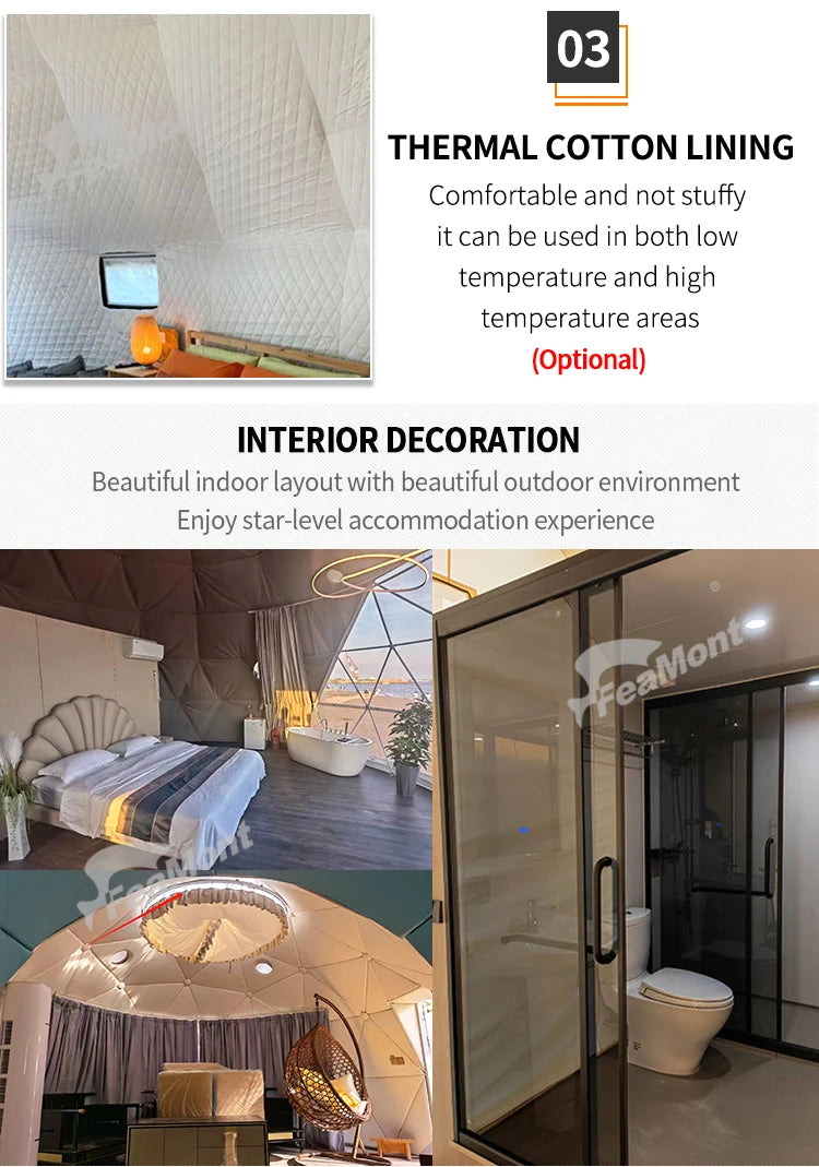 【Best-selling】FEAMONT Roof Pvc Heated Eco Prefab Transparent Geodesic Dome Hotel Glamping Tent House Desert Round Dome Tent For