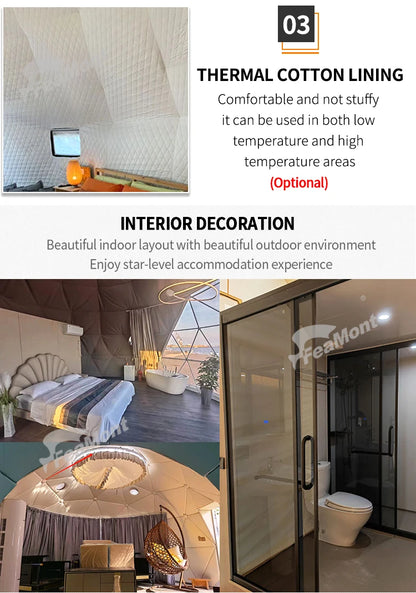 【Best-selling】FEAMONT Roof Pvc Heated Eco Prefab Transparent Geodesic Dome Hotel Glamping Tent House Desert Round Dome Tent For