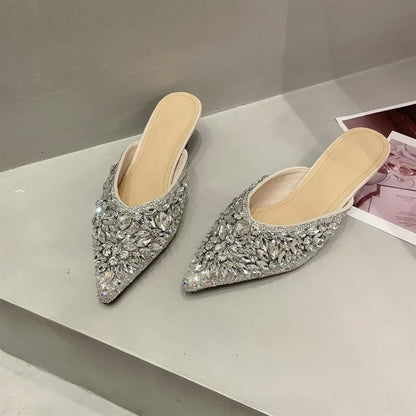 Summer New Women Shoe Luxury Rhinestone Mueller Slippers For Woman Elegant French Style Casual Shoe Designer Shoes