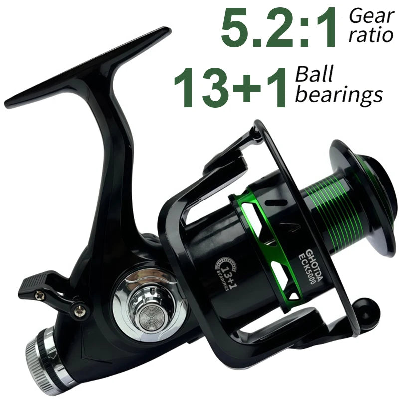 Carp Double Brake Design Spinning Fishing Reel Gear Ratio 5.2:1 High-speed with Dual Braking System Bass Travel Fishing Gear
