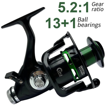 Carp Double Brake Design Spinning Fishing Reel Gear Ratio 5.2:1 High-speed with Dual Braking System Bass Travel Fishing Gear