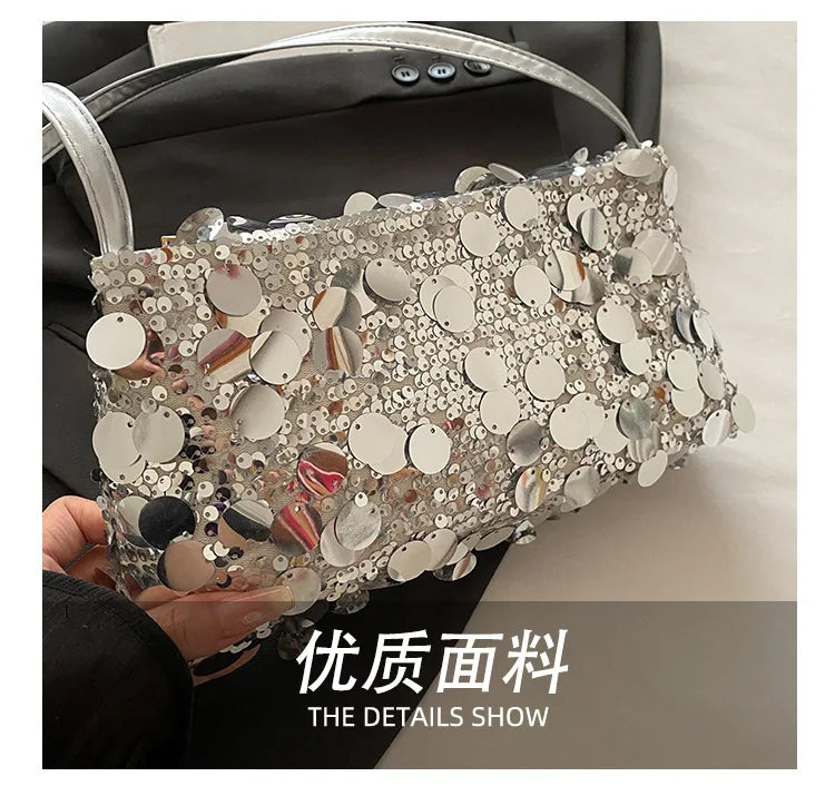 Sequin Evening Party Shoulder Bags for Women Lightweight Portable Ladies strap Crossbody Bag Solid Color fashion Female Handbag