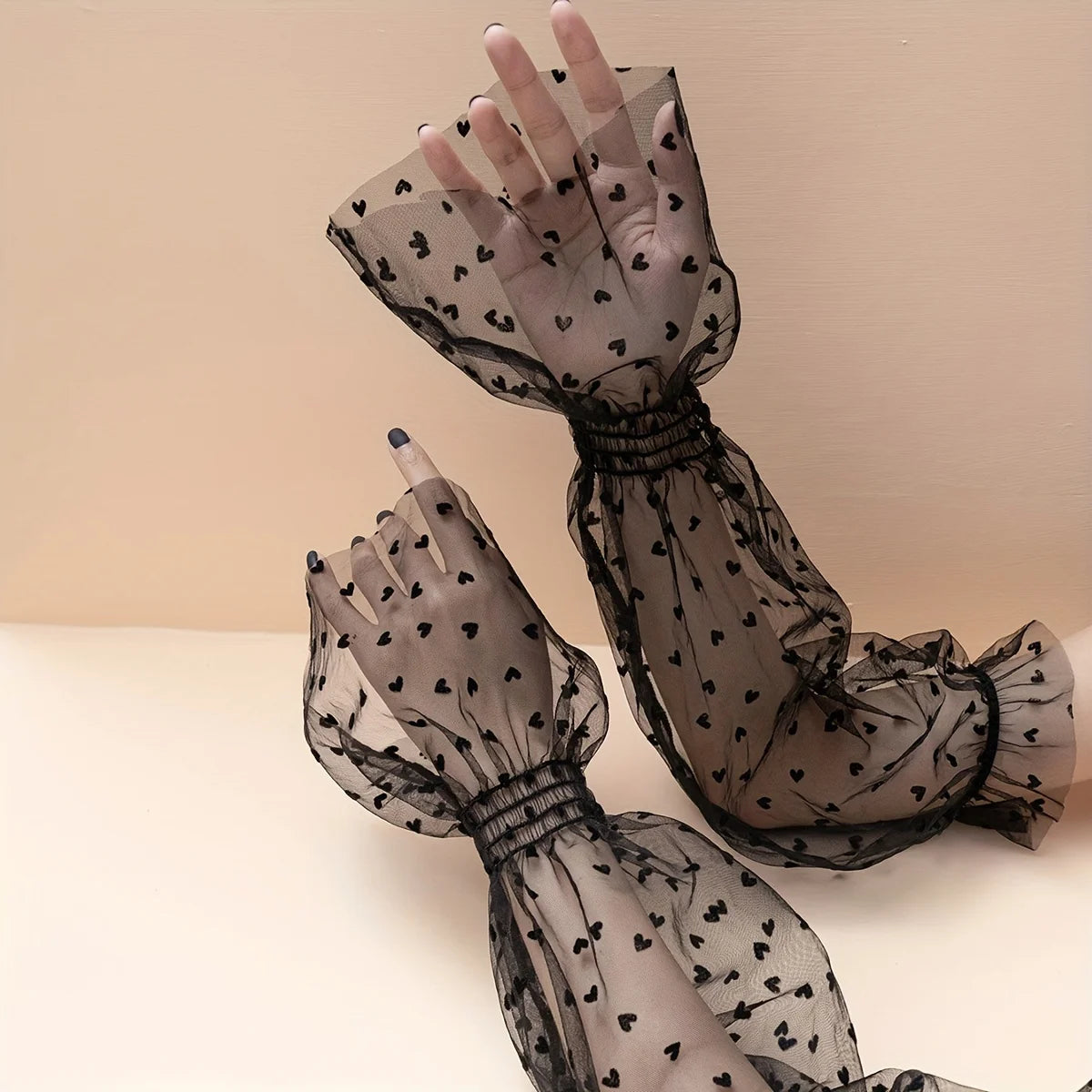 Summer Thin Mesh Sun Protection Sleeve for Women's Dress Decoration, Long Sleeve for Wedding Dress Accessories, Black Dots