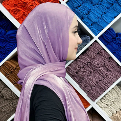 Newest Shawl Malaysia Women Pleated Glitter Shawl Plain Muslim Pleated Shimmer Chiffon Hijab Shawl