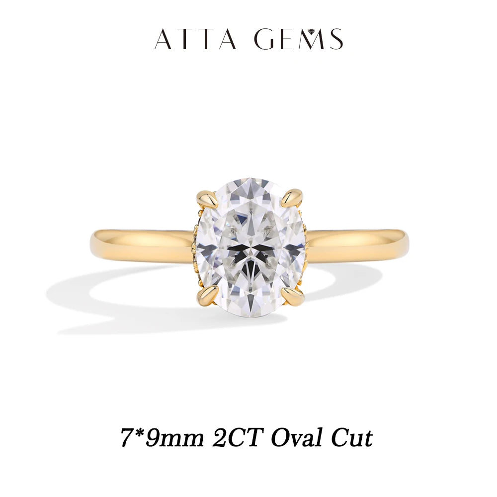 ATTAGEMS Oval Cut 1.0-4.5CT D VVS1 Moissanite Rings for Women 925 Sterling Silver Solitaire Engagement Ring Luxury Band Jewelry