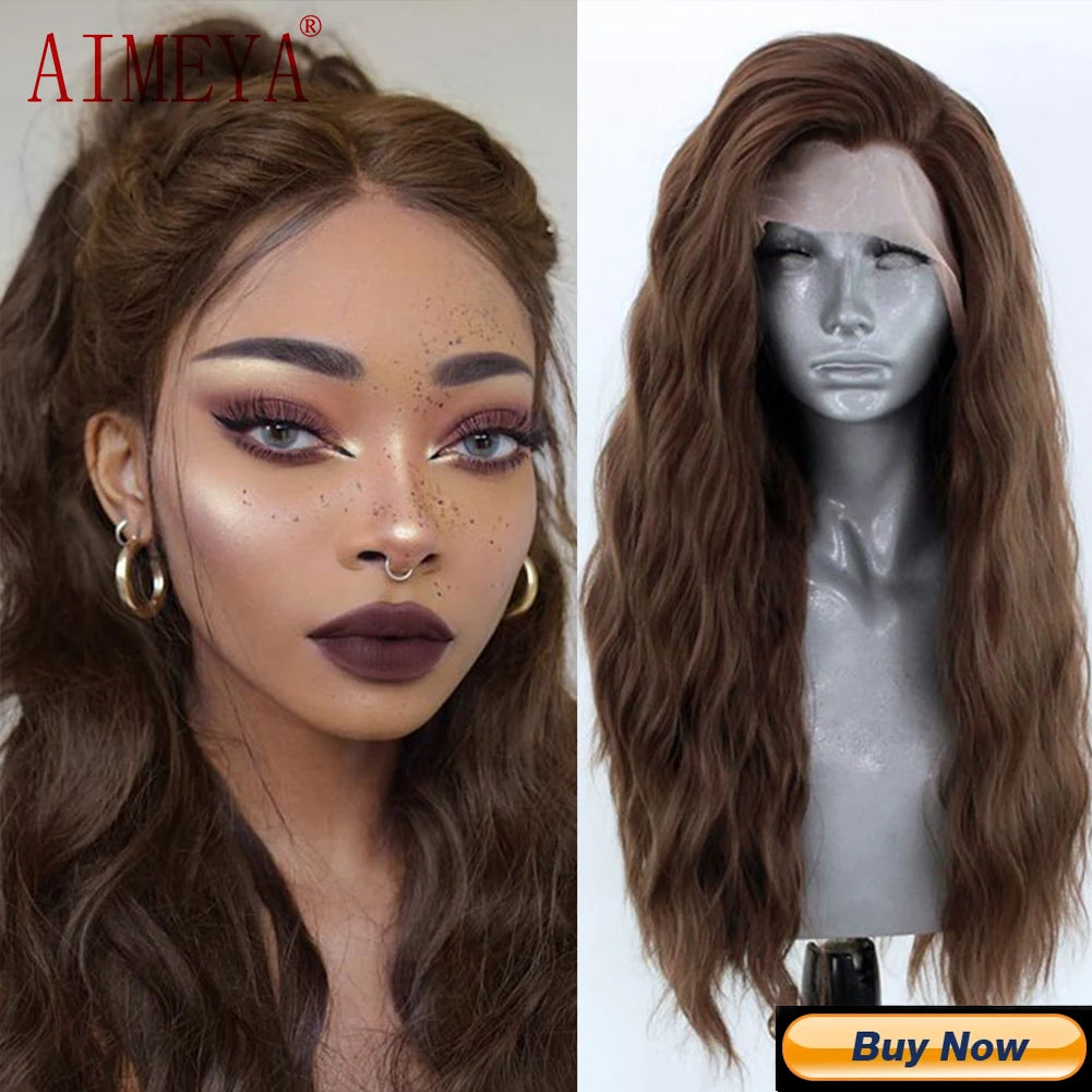 AIMEYA Long Straight Lace Wigs 13X4 Lace Frontal Free Part Synthetic Hair Wig with Special Hairline For Women Cosplay Black Wigs