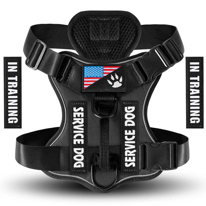 Service Dog Harness, No Pull Reflective Adjustable Pet Vest, Handle & Patches, Breathable Mesh, Easy On-Off for Small Large Dogs