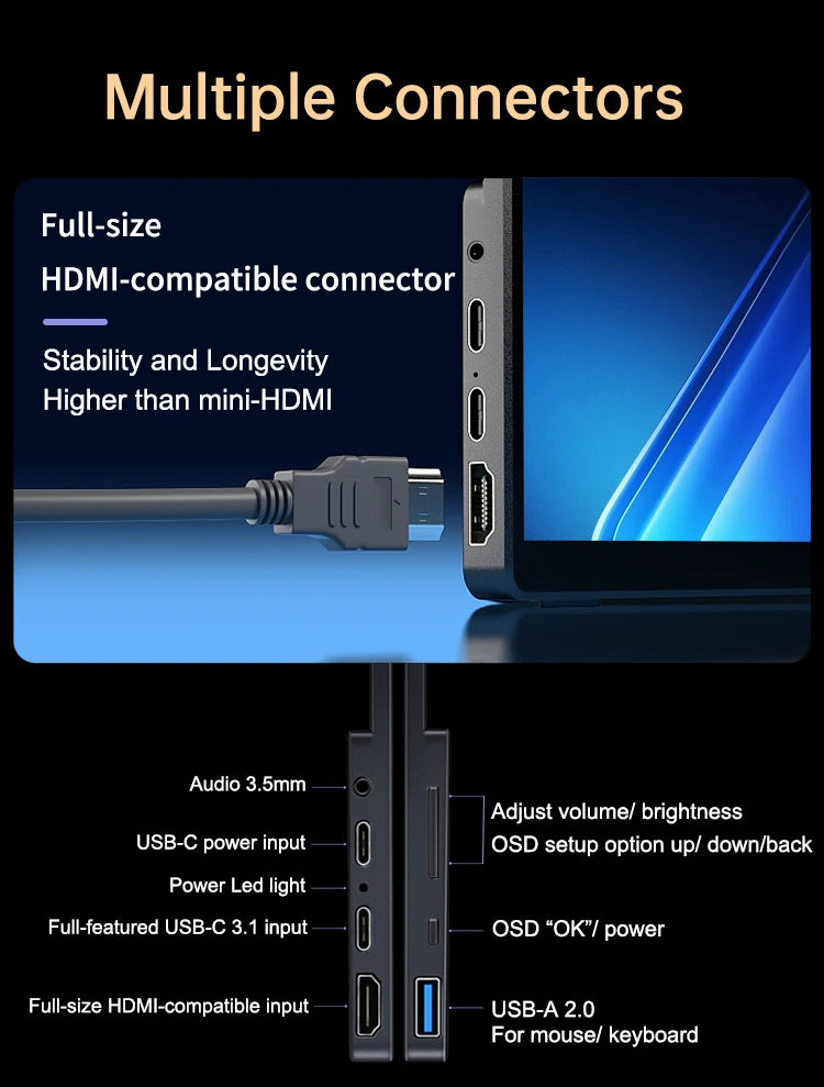 Damrapt 14'' UHD Portable Oled Monitor 4K 16:10 500nits Metal Frame with Stand for Laptop PC Smart Phone Xbox Gaming Display