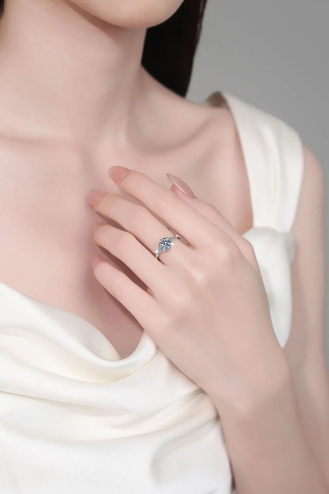 1Ct Moissanite Round Six-Prong Ring Women's PT950 Platinum - Gentle six-prong, understated luxury, thoughtful confession gift