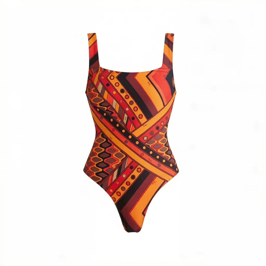 2026 New Long Sleeve Vintage Print One Piece Swimwear Zipper Women Bathing Suit And Wrap Skirt Surfing Swim Suit Beachwear