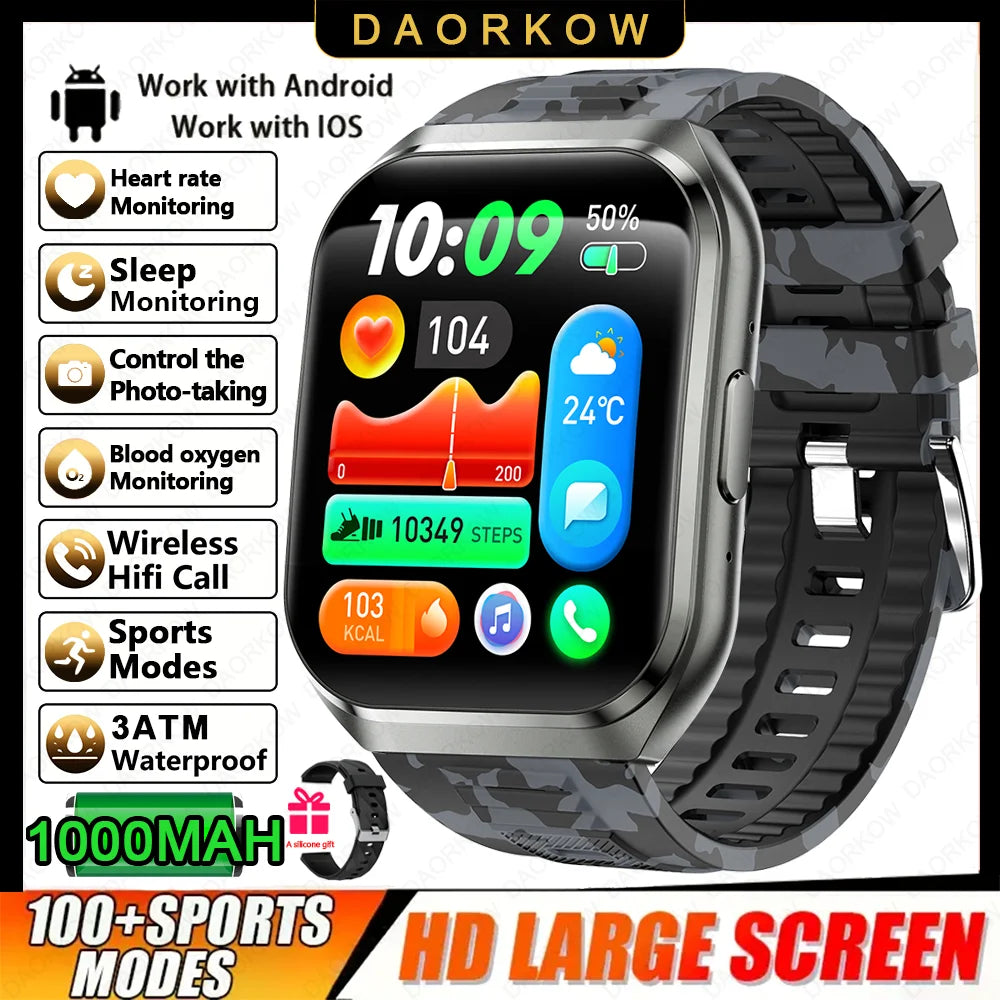 New Smart Watch Man 1000mAh Long Standby Outdoor Smartwatch Men IP68 Waterproof Heart Rate Sport BT Call Big Battery Smart Watch