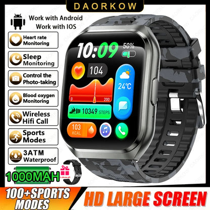 New Smart Watch Man 1000mAh Long Standby Outdoor Smartwatch Men IP68 Waterproof Heart Rate Sport BT Call Big Battery Smart Watch
