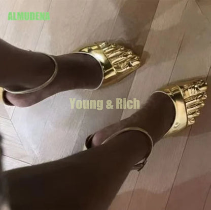 Fashionable Gold Thumb Five Toe Sandals Women Slim High-Heeled Slippers Versatile Temperament Ankle Strap Sandals