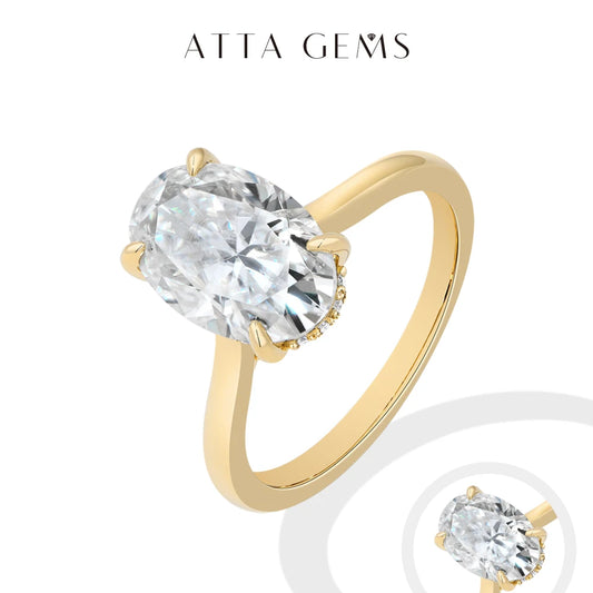 ATTAGEMS Oval Cut 1.0-4.5CT D VVS1 Moissanite Rings for Women 925 Sterling Silver Solitaire Engagement Ring Luxury Band Jewelry