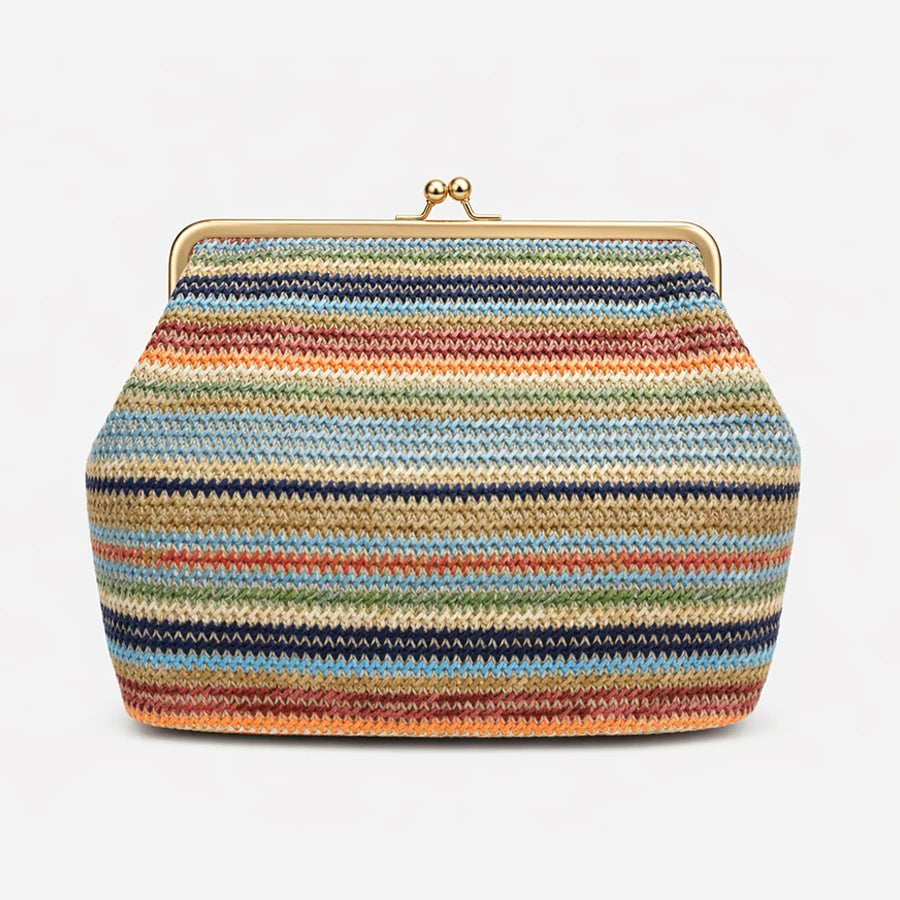 Fashion Large Striped Clip Shell Shoulder Bag for Women Designer PP Straw Handbags Luxury Casual Summer Beach Woven Clutch Bags